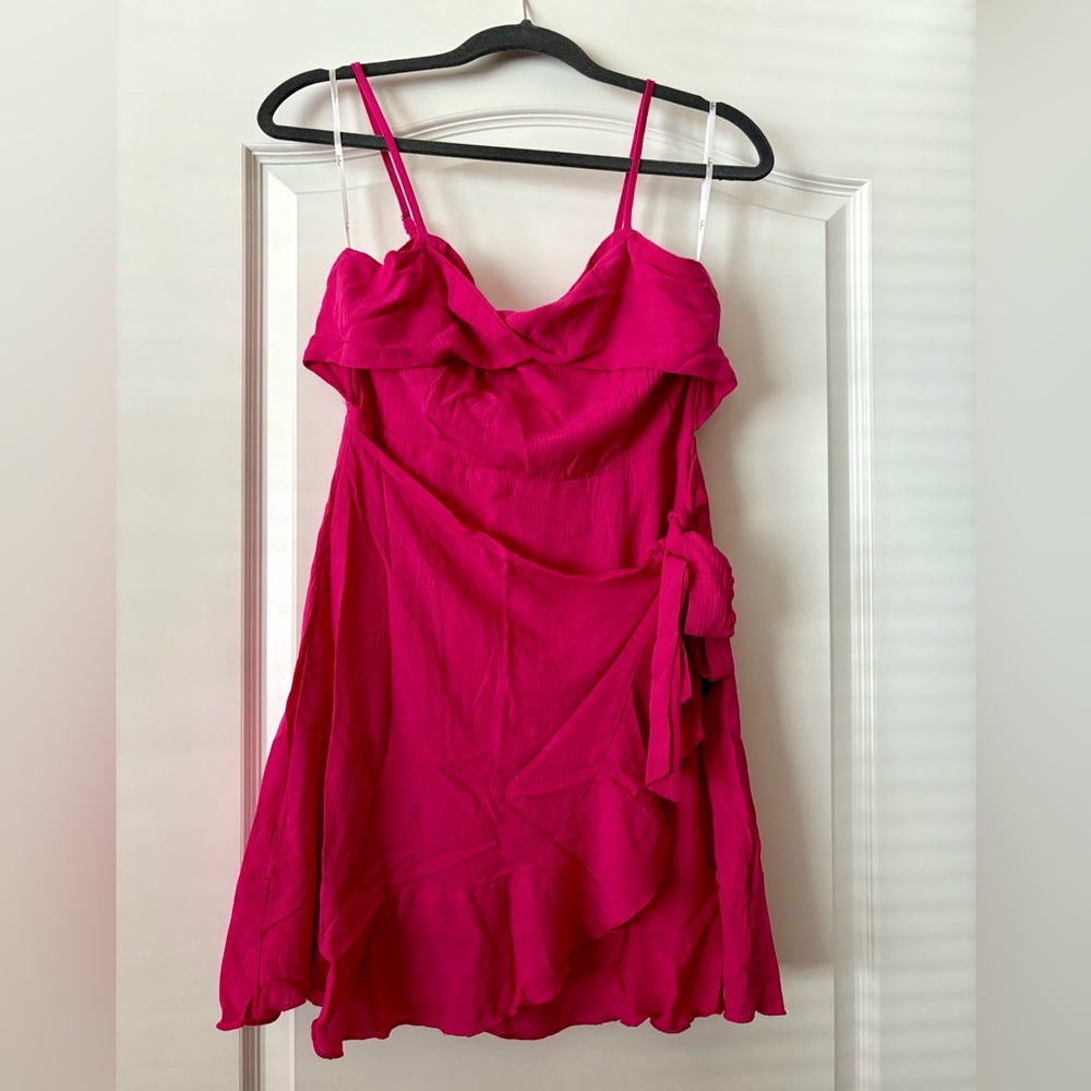 Lulus Gorgeous Vision Magenta Ruffled Faux-wrap Mini Dress Pink - Size S - Picture 2 of 4